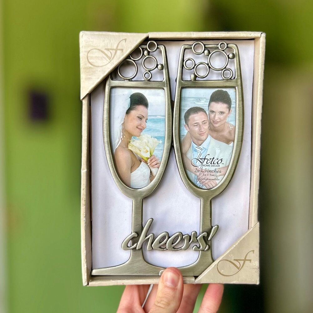 New Engagement Wedding Cheers Glasses Fetco Double Photo Display Picture Frame
